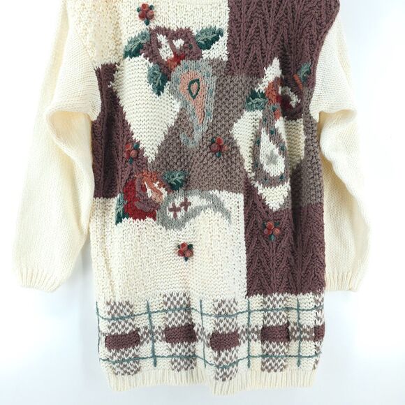 Vtg Deadstock Cottagecore Y2K Shennanigan's Hand Knit 3D Heritage Floral Tunic L - Picture 3 of 16